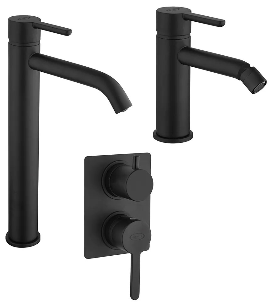 Miscelatori lavabo alto bidet e incasso doccia con deviatore nero opaco Jacuzzi Rubinetteria Sunset per piletta click clack