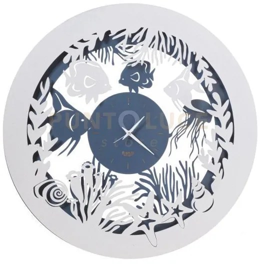 Orologio da parete di design con pesciolini nettuno azzurro e bianc...