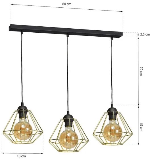 Lampadario a sospensione con filo LUPO 3xE27/60W/230V