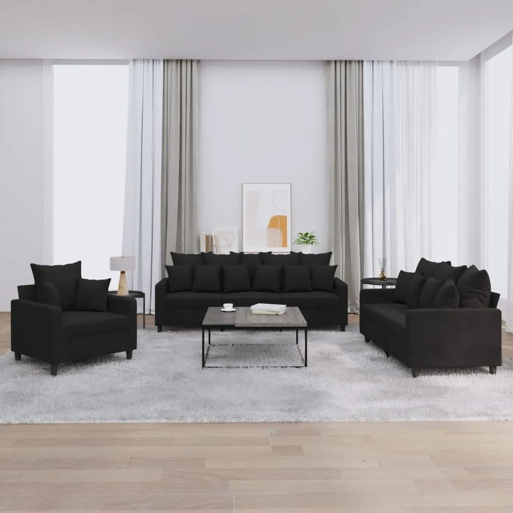 Set Di Divani 3 Pz Con Cuscini Nero İn Velluto /