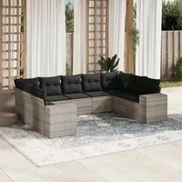 Set Divano da Giardino 9pz con Cuscini Grigio Chiaro Polyrattan 3255339