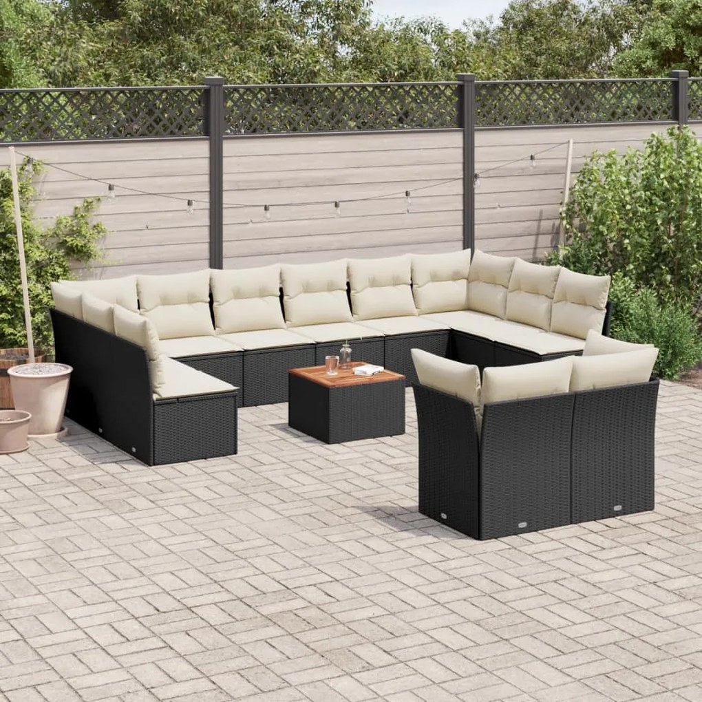 Set divani da giardino 13pz con cuscini nero in polyrattan