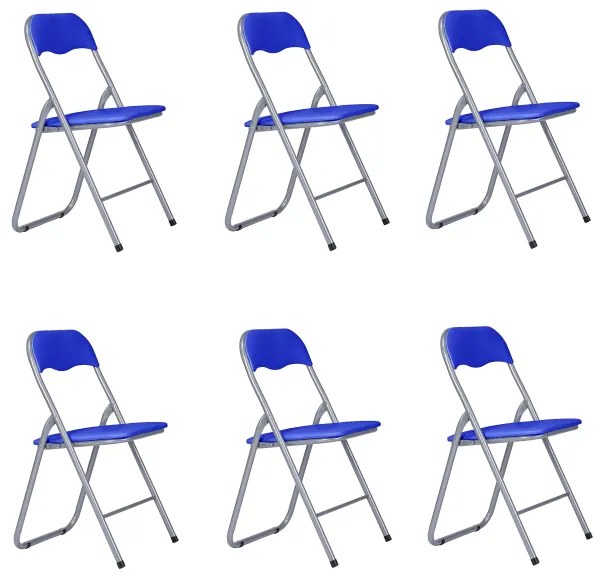 Sedia in metallo pieghevole seduta ecopelle BLU SET 6 PEZZI