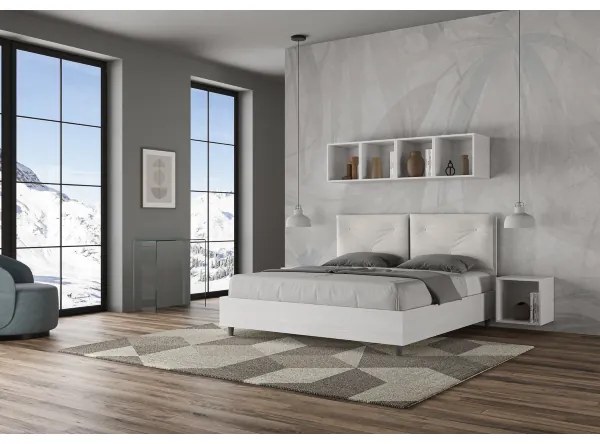 Letto matrimoniale contenitore 160x190 bianco frassino cuscini similpelle bianco Egos Appia