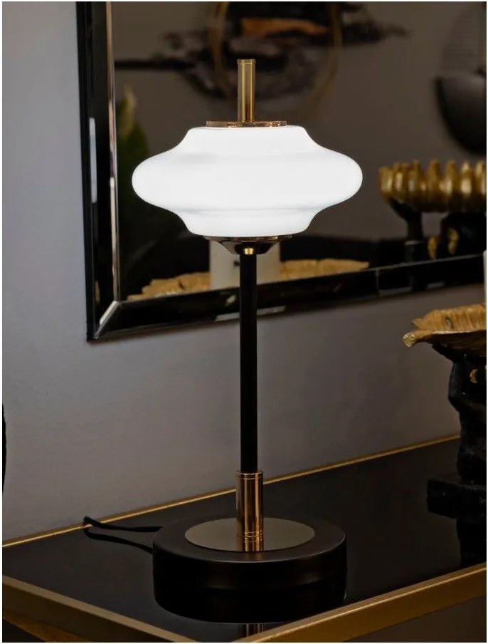 Lampada da tavolo bianca/nera con paralume in vetro (altezza totale 46 cm) Vintage – Mauro Ferretti