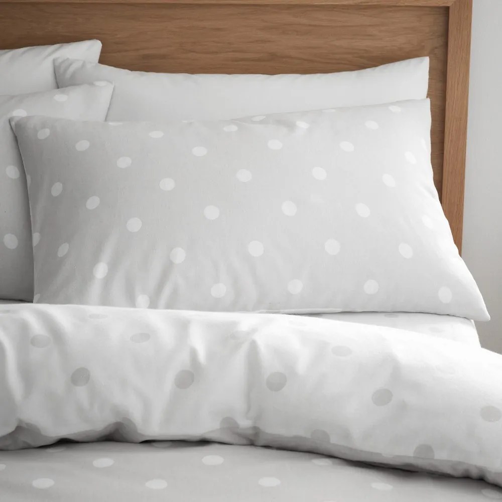 Set copripiumino e federa bianco e grigio in flanella per letto matrimoniale 200x200 cm Polka Dot – Catherine Lansfield