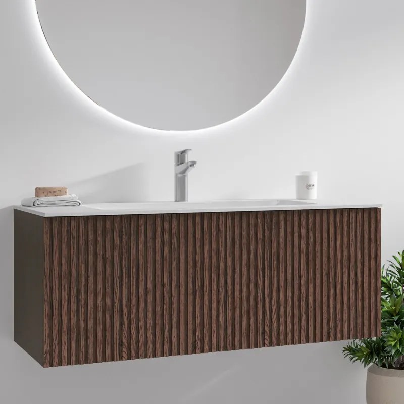 Mobile bagno sospeso 100cm effetto cannettato con lavabo incasso KDS-100L - KAMALU