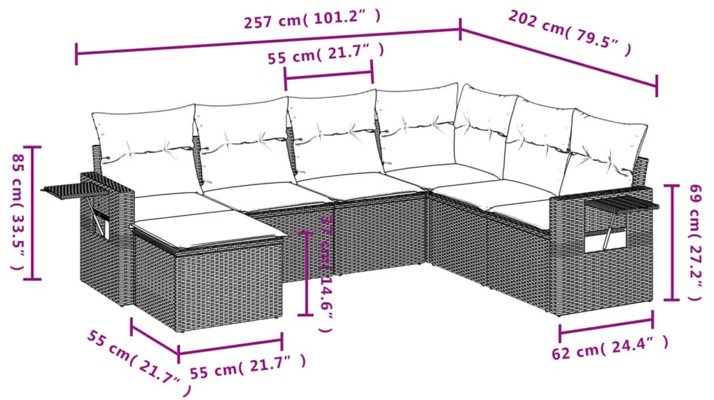 Set divani da giardino con cuscini 7pz nero polyrattan