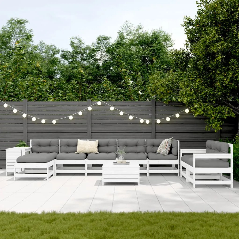 Set divani da giardino 10 pz bianco in legno massello di pino