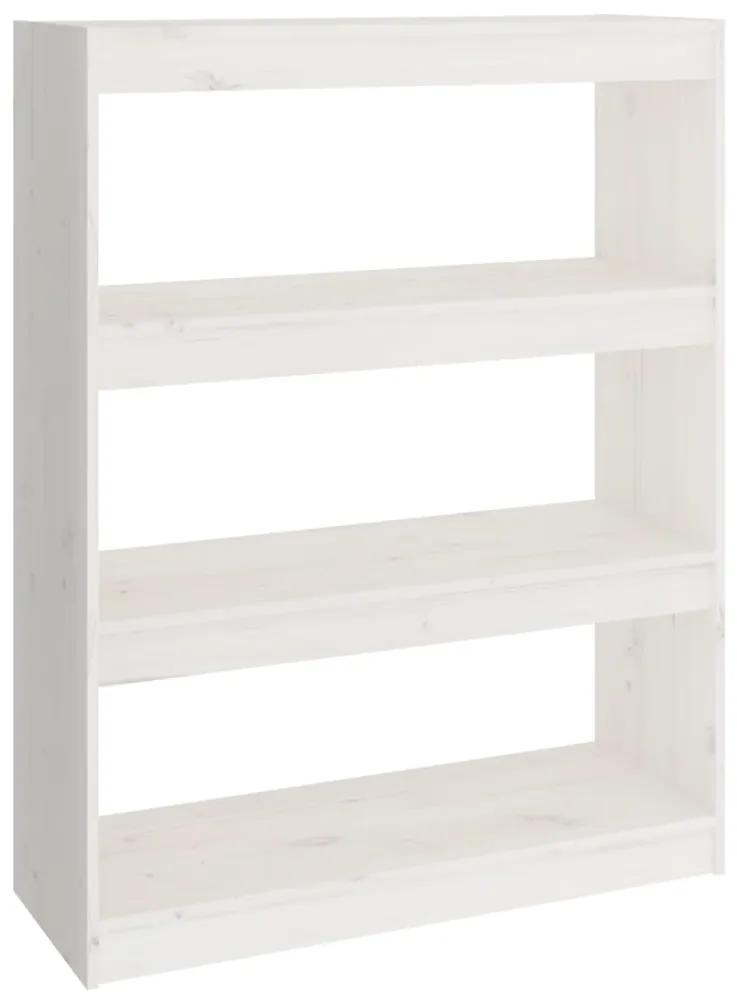 Libreria/divisorio bianco 80x30x103,5 cm in massello di pino