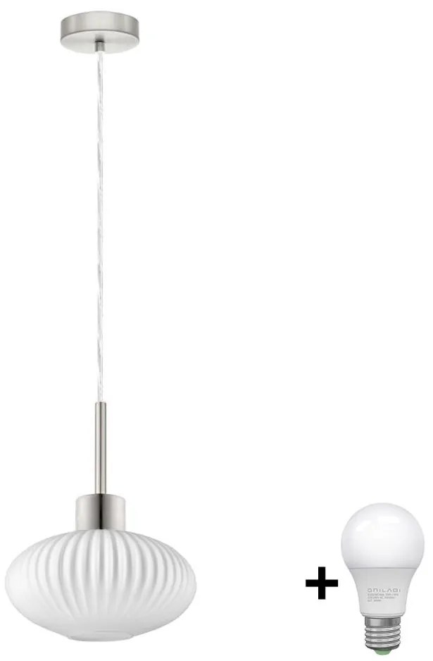 Lampadario LED a sospensione con cavo HARMA 1xE27/60W/230V Ø 25 cm cromo opaco/bianco
