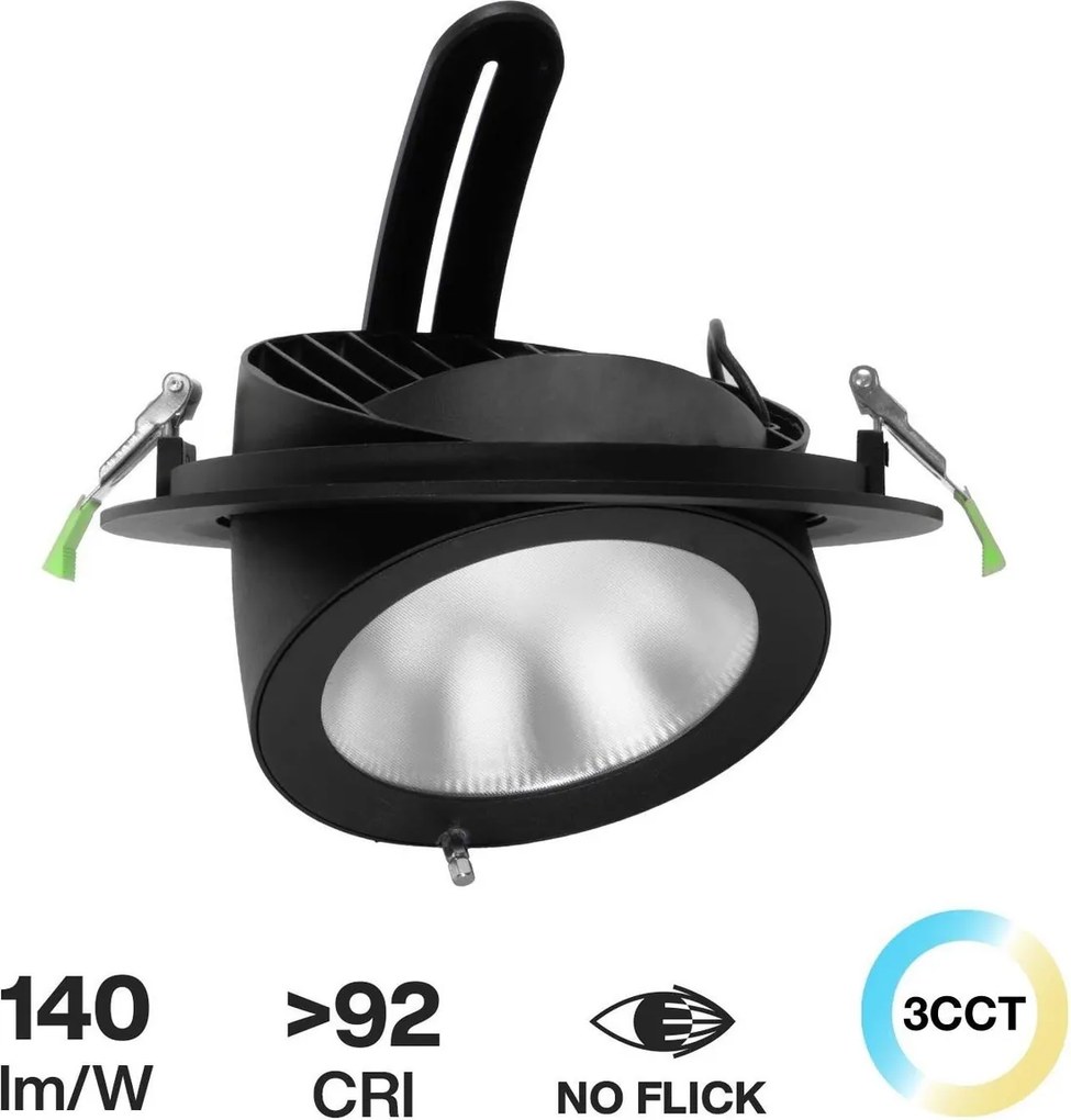 Faro LED Incasso 42W Nero Orientabile Foro Ø210mm con driver Philips Colore Bianco Variabile CCT
