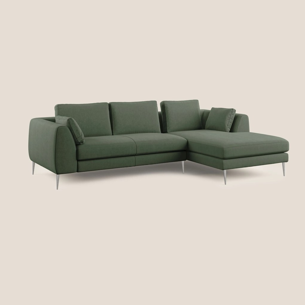 Plano divano moderno angolare con penisola in microfibra smacchiabile T11 verde