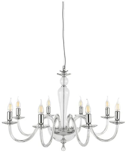 Lampada a sospensione PAGANINI a 12 LUCI in vetro lavorato a mano D84 cm CROMO