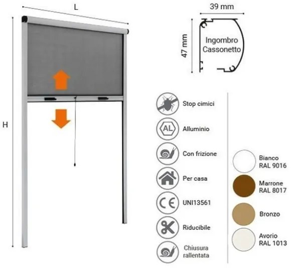 Zanzariera Per Finestra A Rullo Verticale Riducibile Con Frizione 100x170 Bianco Sangiorgio