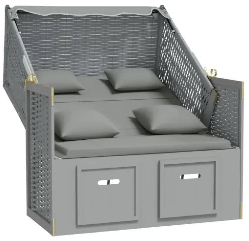 Strandkorb con Cuscini in Polyrattan e Legno Massello Grigio