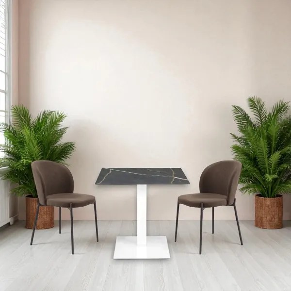 Tavolo bar pub ristorante 80x80 cm per esterno base bianca piano HPL Marmo Nero H 74