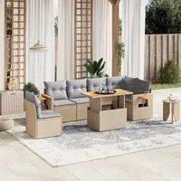 Set Divani da Giardino 7 pz con Cuscini Beige in Polyrattan 3273544