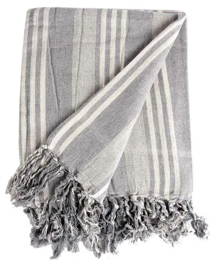 Foulard Multiuso Righe 235 x 205 cm Bianco Grigio (8 Unità)