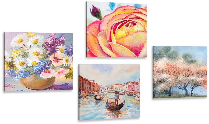Set di quadri – Romantica Venezia con fiori