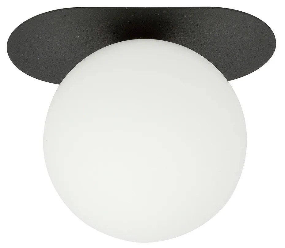 Plafoniera Minimal 1 Luce Teia In Acciaio Nero E Sfera Vetro Opale