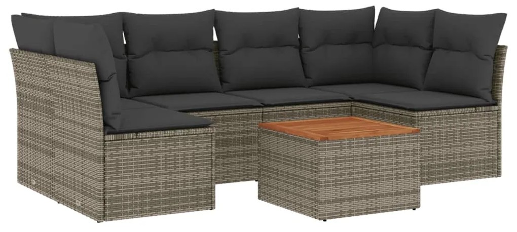 Set Divani da Giardino 7 pz con Cuscini Grigio in Polyrattan