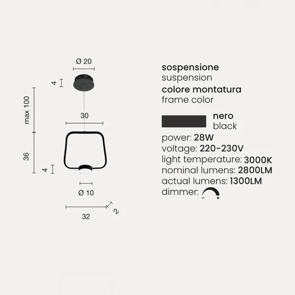 Lampada LED sospensione 28W D32 cm - moderno Nero ALFA Piccolo