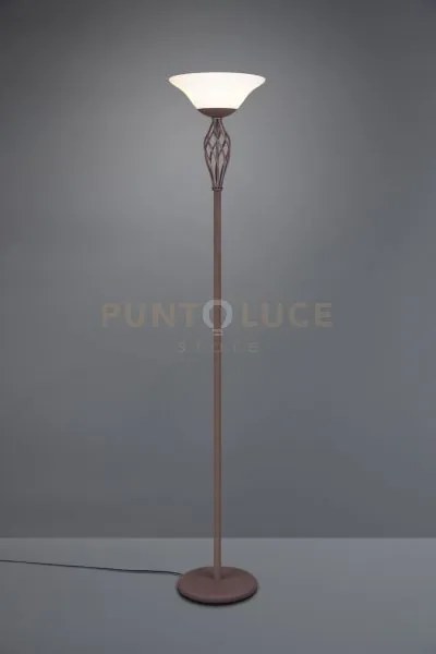 Rustica lampada da tavolo metallo ruggine con diffusore vetro bianc...