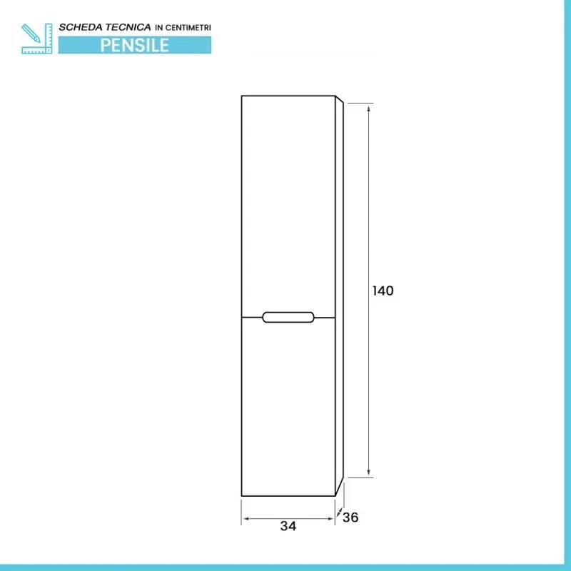 Pensile bagno sospeso rovere fumo e blu pastello H 140 ante soft-close Iris