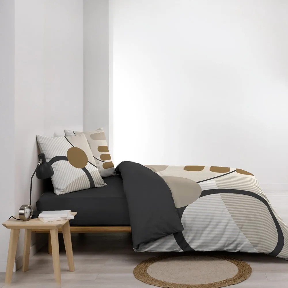 Set copripiumino e federa beige in cotone per letto matrimoniale ed esteso 240x220 cm Santana – douceur d'intérieur