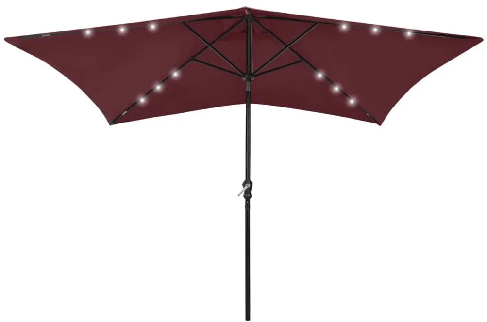 Ombrellone A Sbalzo Con Palo İn Acciaio E Led Bordeaux 2x3 M /