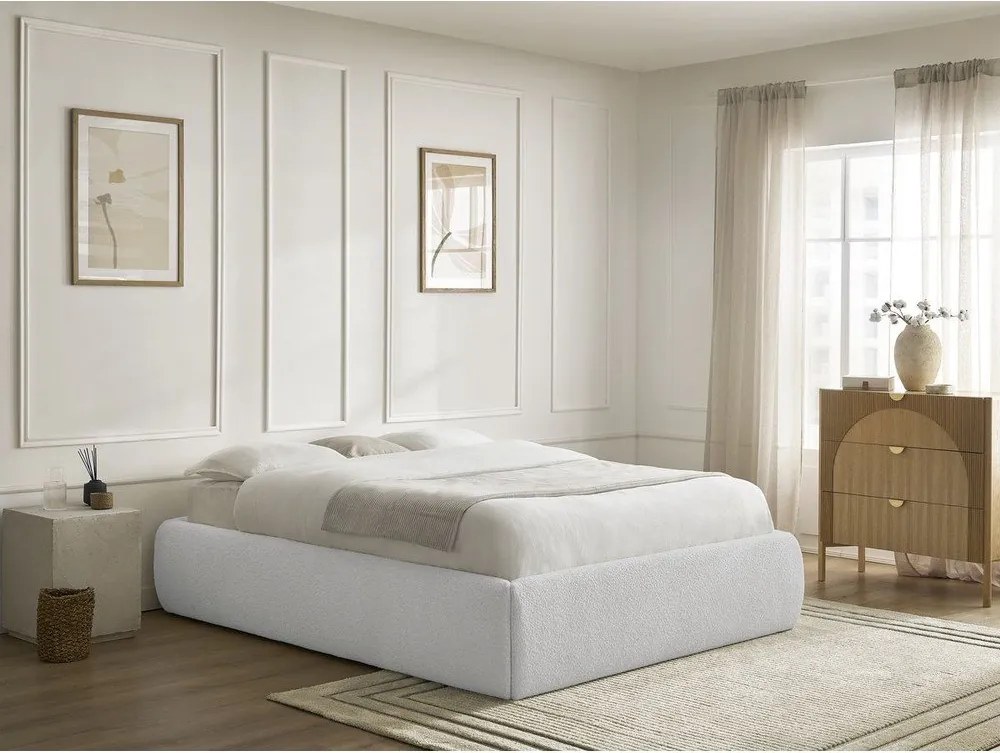 Letto matrimoniale imbottito grigio chiaro con contenitore/senza testiera con rete inclusa 160x200 cm Inera – Bobochic Paris