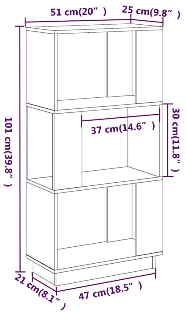 Libreria/Divisorio 51x25x101 cm in Legno Massello di Pino