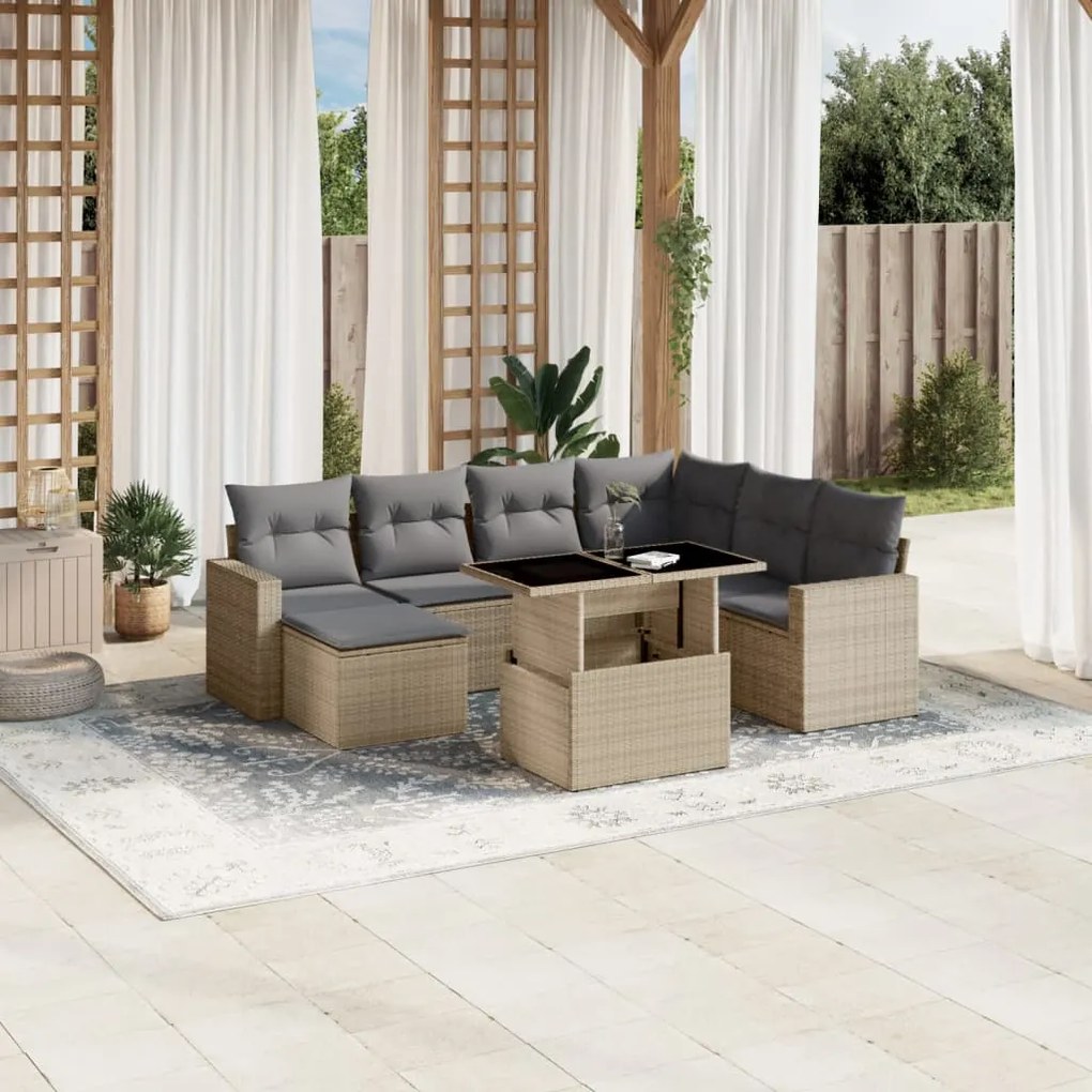 Set divano da giardino 8 pz con cuscini beige in polyrattan