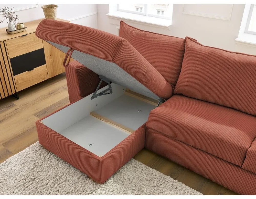 Divano angolare color mattone allungabile (con composizione variabile) con rivestimento in velluto a coste Augustin – Bobochic Paris