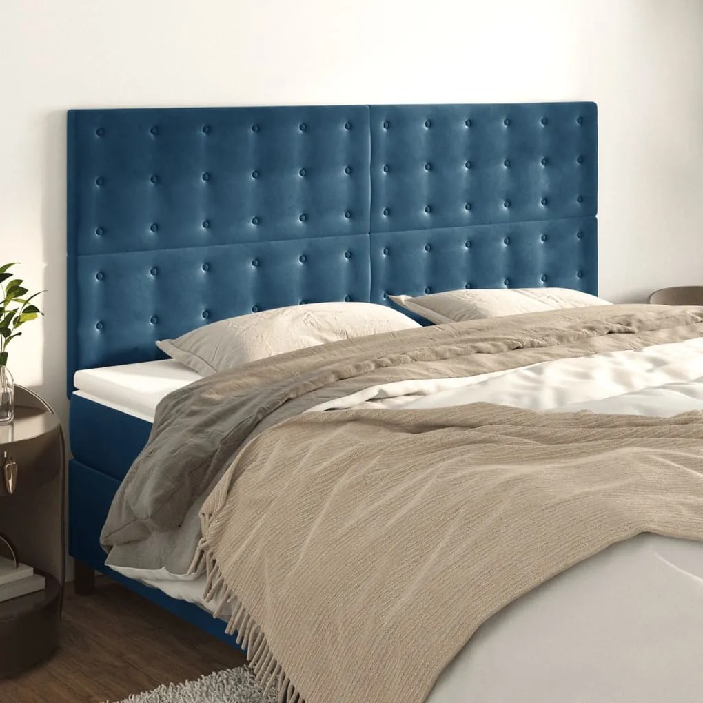 Testiera 4 Pz Blu Scuro 80x5x78/88 Cm İn Velluto /