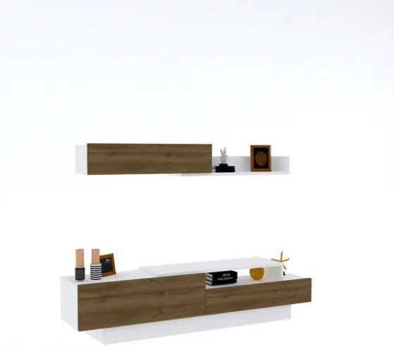 Parete Attrezzata Soggiorno 160 Cm Mobile Porta TV Con Ante Rovere E Bianco Elda