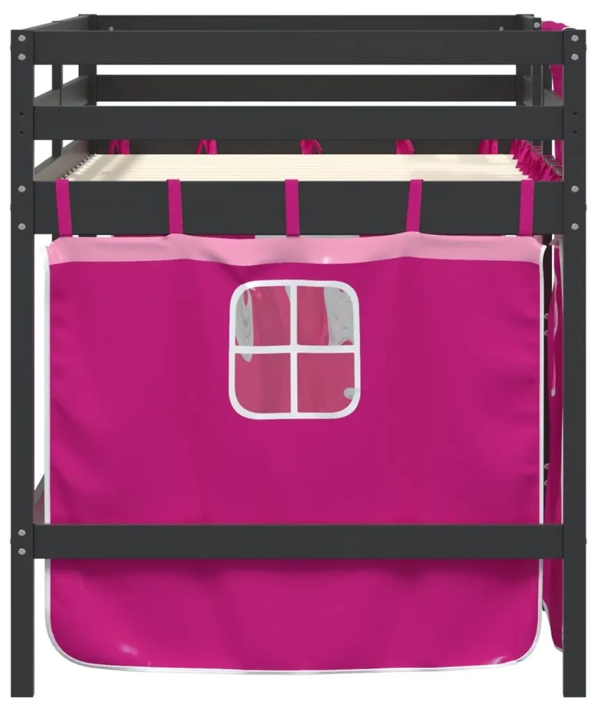 Letto a soppalco con tende bambini rosa 80x200 cm massello pino