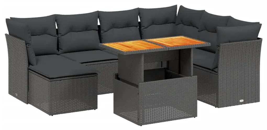 Set divani da giardino con cuscini 8 pz nero in polyrattan