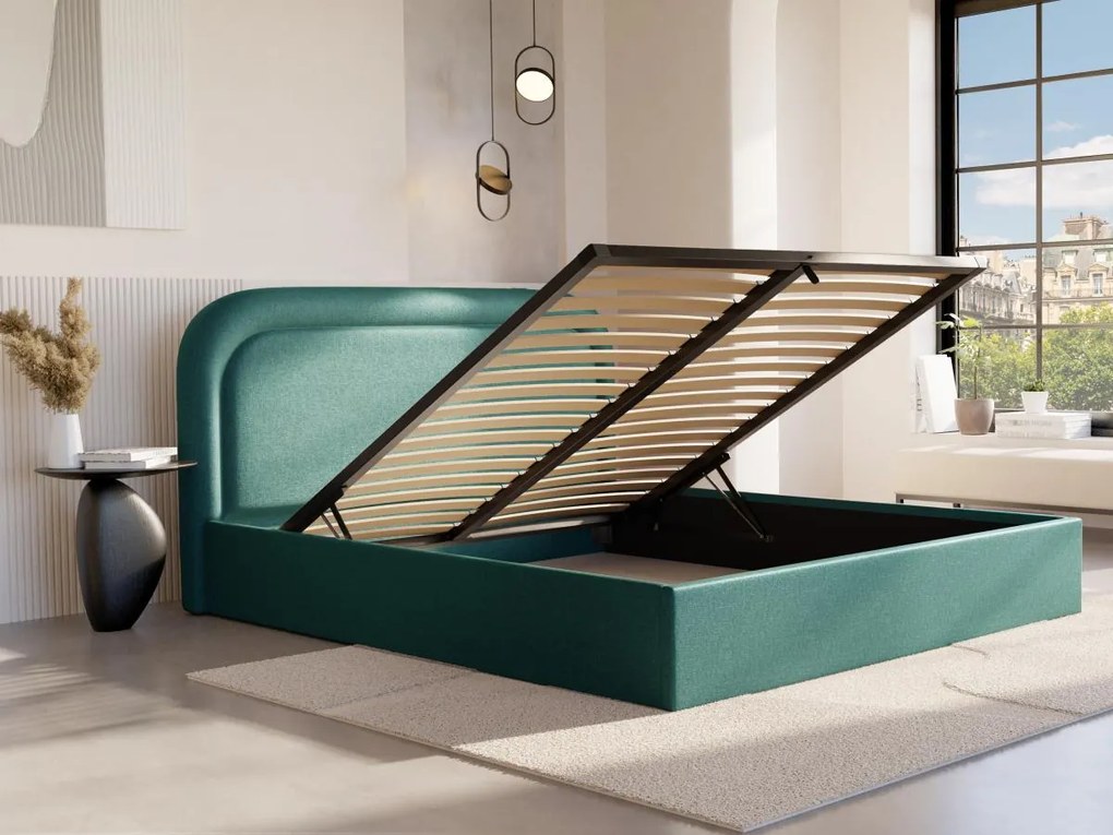 Letto con contenitore 180 x 200 cm Tessuto chiné Verde Petrolio - FIREZA
