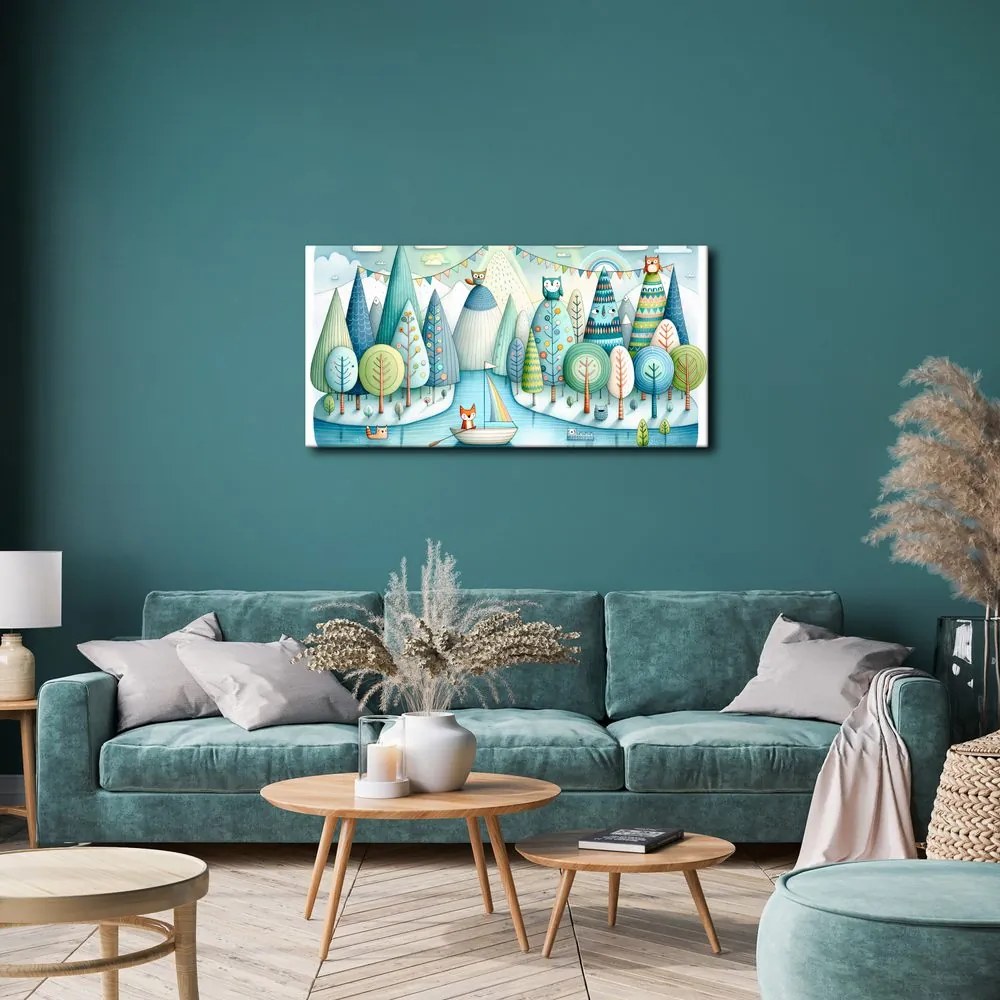 Quadro su tela – Foresta da favola con volpe e gufi