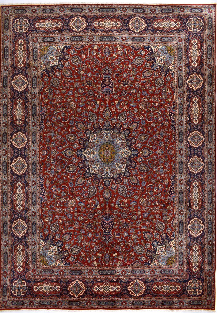 Kashan Tappeto 430x300 Rosso (Iran) Annodato A Mano