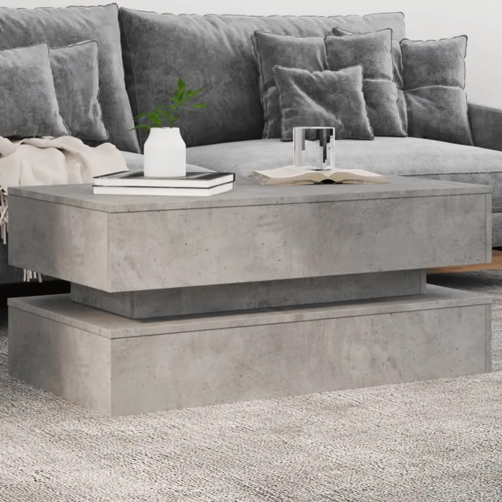 Tavolino Da Soggiorno Con Luci Led Grigio Cemento 90x50x40 Cm /