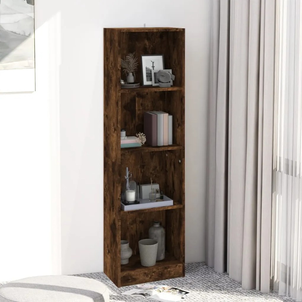 Libreria a 4 ripiani rovere fumo 40x24x143 cm legno multistrato