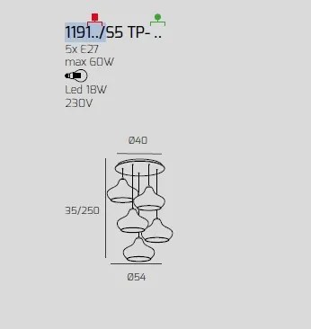 Sospensione bianco 5 luci tonda vetri (2 x piccolo am + 2 x piccolo...