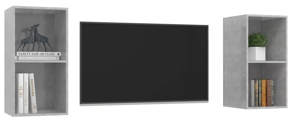 Mobile tv a parete 2 pz grigio cemento in truciolato
