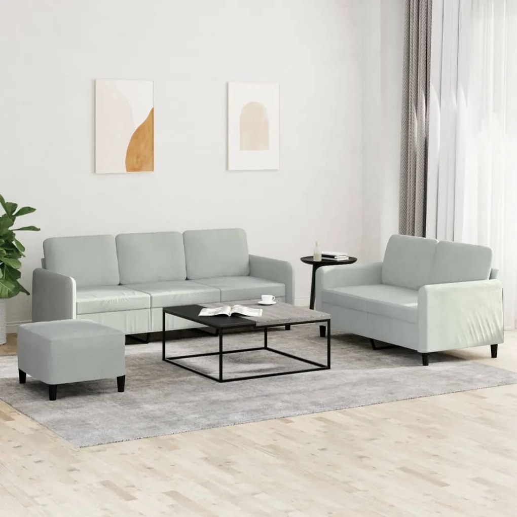Set Di Divani 3 Pz Grigio Chiaro İn Velluto /