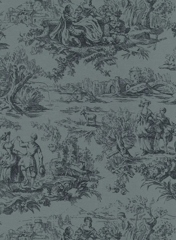 Little Greene Carta da parati Lovers Toile - Hicks Blue