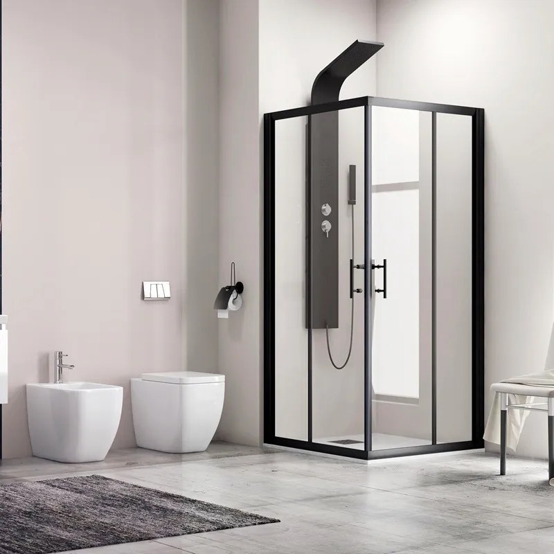 Box doccia 90x70 angolare profili neri vetro trasparente modello KF1000B - KAMALU