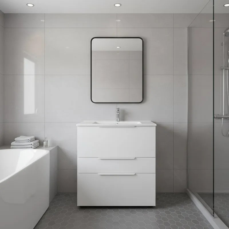 Mobile da bagno a terra L 75 x H 84 x P 48 cm bianco, 3 cassetti SENSEA Neo Line, Maniglie acquistabili separatamente